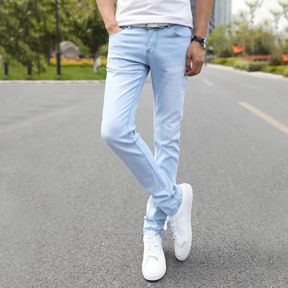 Erkekler kot sıkı düz bacak çok yönlü genç Slim Fit dar kot dar kot Streetwear - Görsel 6