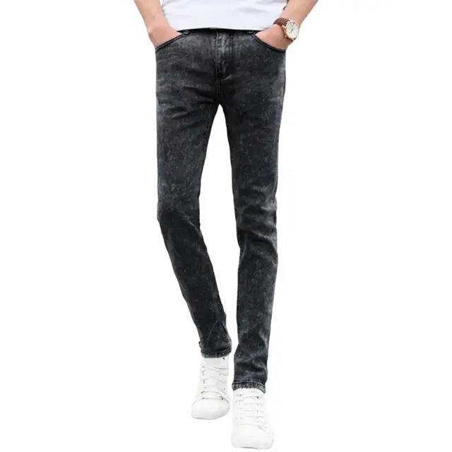 Erkekler kot sıkı düz bacak çok yönlü genç Slim Fit dar kot dar kot Streetwear