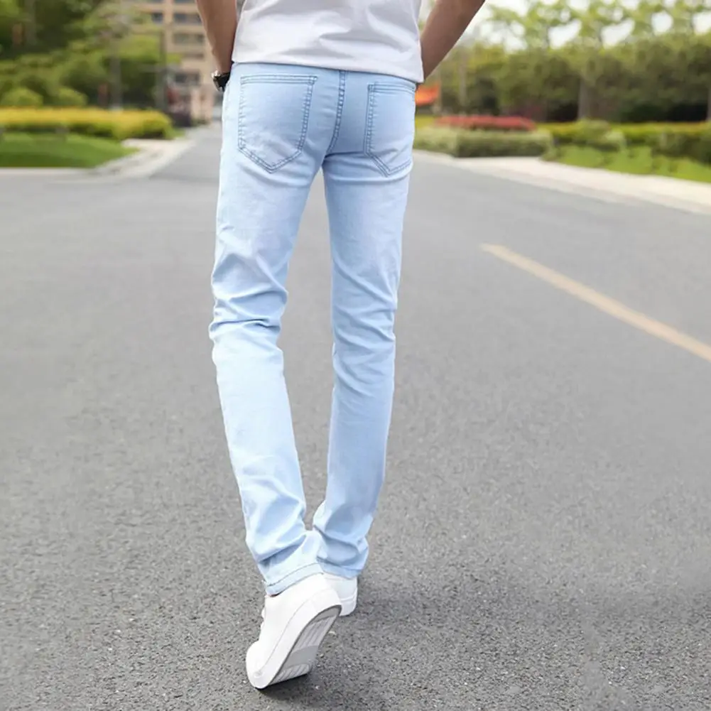 Erkekler kot sıkı düz bacak çok yönlü genç Slim Fit dar kot dar kot Streetwear