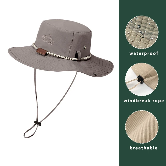 Erkekler kova şapka mektup nakış deri etiket kovboy şapkası su geçirmez açık yürüyüş balıkçılık şapkası ışık 8cm ağız Anti-UV güneş şapkası