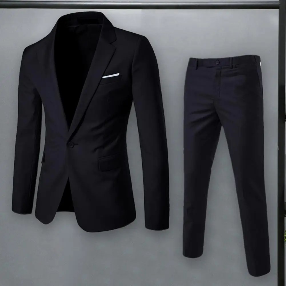Erkekler pantolon seti şık erkek takım elbise takım yaka Slim Fit ceket uzun pantolon tulum resmi günler için Slim Fit Suit kıyafet