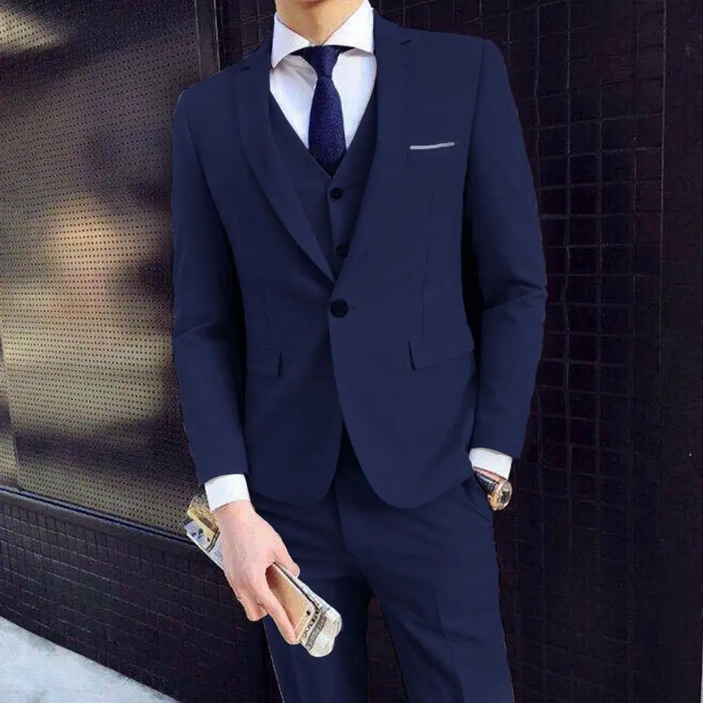 Erkekler üç parçalı takım elbise erkek takım elbise erkek resmi iş tarzı Slim Fit düğün Suit ipeksi pürüzsüz anti-kırışıklık kumaş ile Set