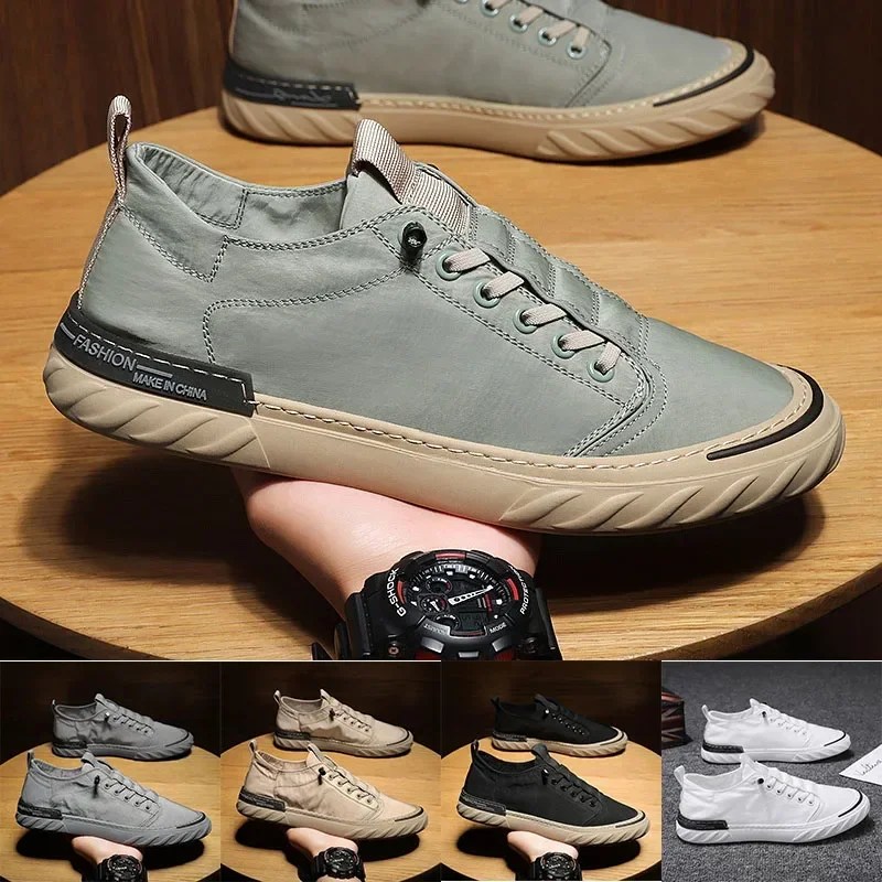 Erkekler rahat ayakkabılar buz ipek kumaş kanvas ayakkabılar Sneakers 2024 yeni nefes adam düz loafer'lar erkekler üzerinde kayma vulkanize ayakkabı eğilim