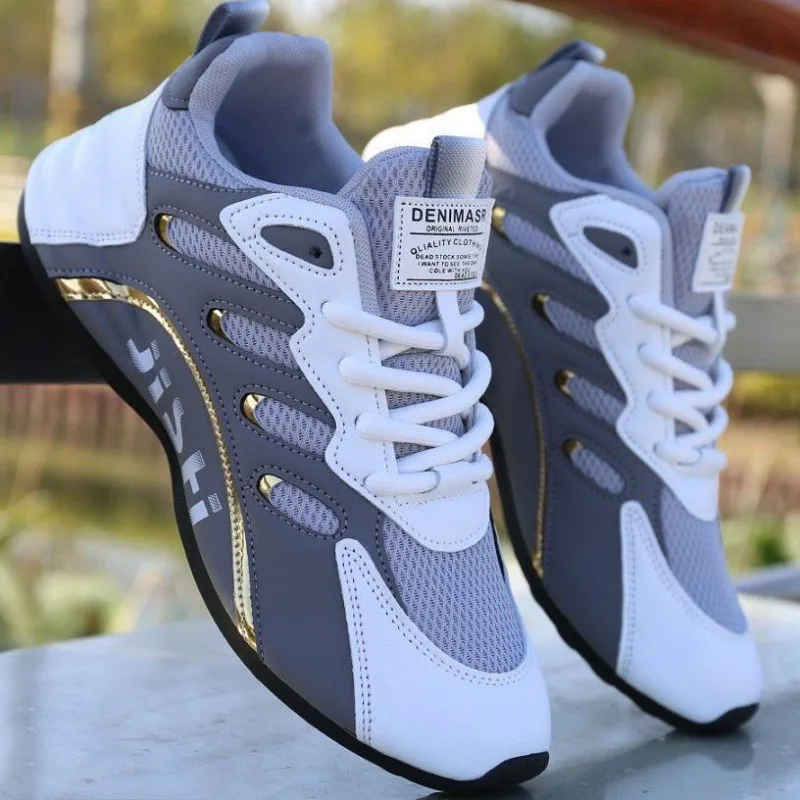 Erkekler rahat ayakkabılar erkekler sonbahar moda örgü nefes hafif rahat ayakkabılar yeni rahat yumuşak alt daireler dantel Up Sneakers