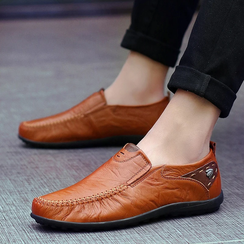 Erkekler rahat ayakkabılar moda hakiki deri erkek loafer'lar rahat mokasen nefes kayma siyah sürüş ayakkabısı artı boyutu 47