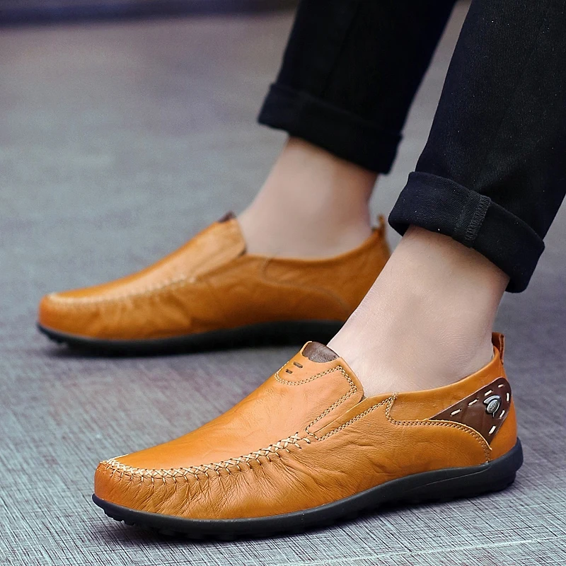 Erkekler rahat ayakkabılar moda hakiki deri erkek loafer'lar rahat mokasen nefes kayma siyah sürüş ayakkabısı artı boyutu 47