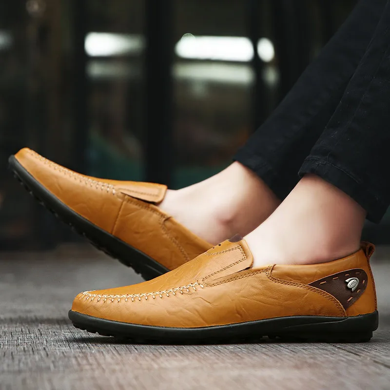 Erkekler rahat ayakkabılar moda hakiki deri erkek loafer'lar rahat mokasen nefes kayma siyah sürüş ayakkabısı artı boyutu 47