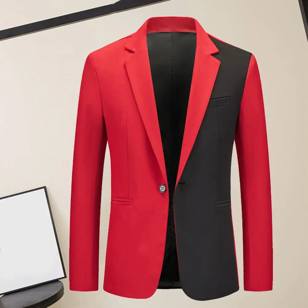 Erkekler takım elbise ceket yaka çentik yaka tek düğme uzun kollu kontrast renk Slim Fit düz anti-kırışıklık resmi iş erkekler Ja