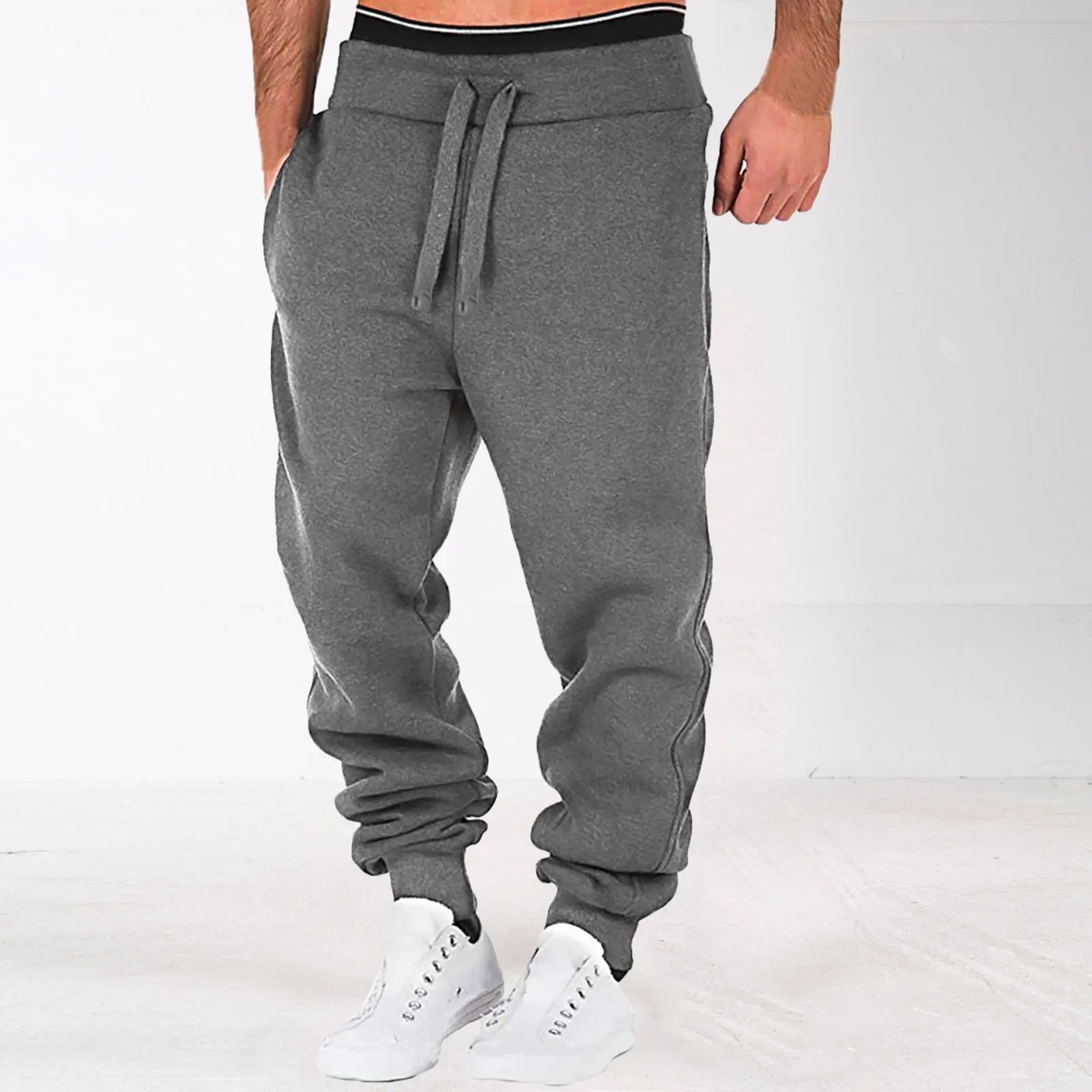 Erkekler yüksek sokak moda erkek spor eşofman altları sıska Sweatpants dantel Up pantolon kazak pantolon spor koşu pantolon
