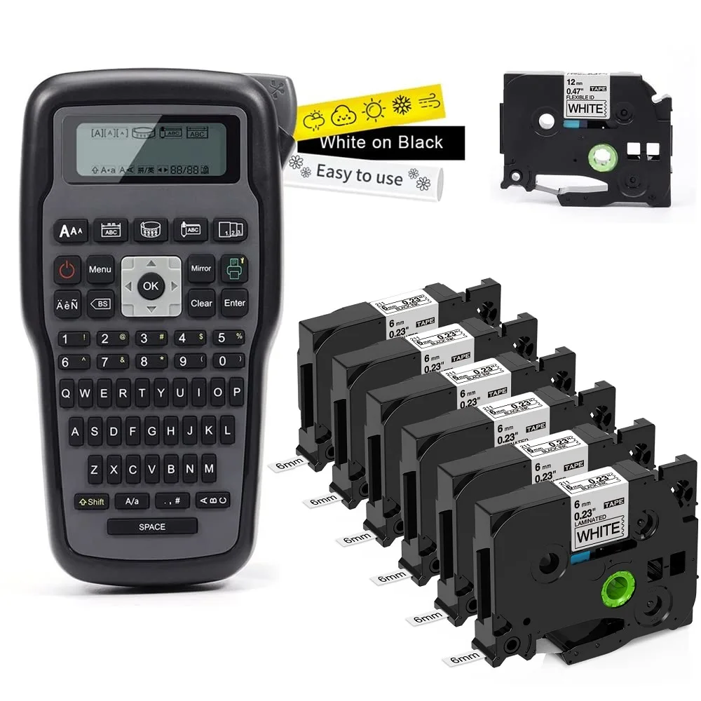 Etiket makinesi yazıcı E1000PRO etiket makinesi etiket bant 231 siyah beyaz üzerinde uyumlu Brother p-touch şerit TZe231 TZe221 211