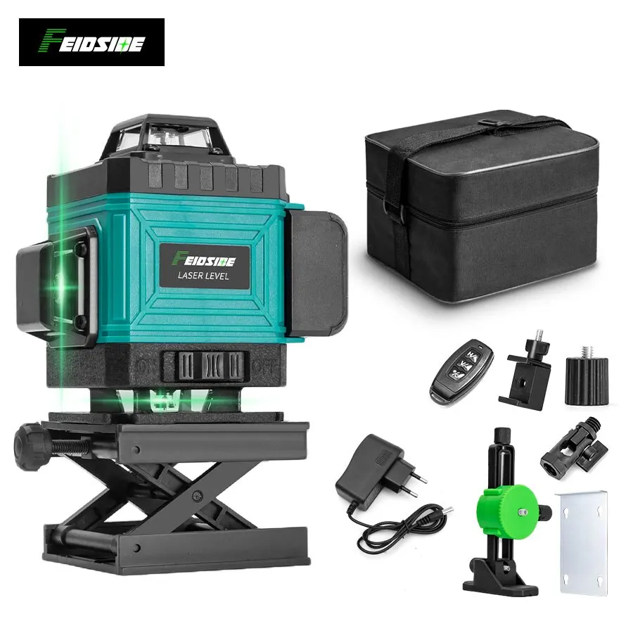 FEIDSIDE 16/12 satır 4D lazer seviyesi yeşil hat SelfLeveling 360 yatay ve dikey süper güçlü lazer seviyesi yeşil ışın