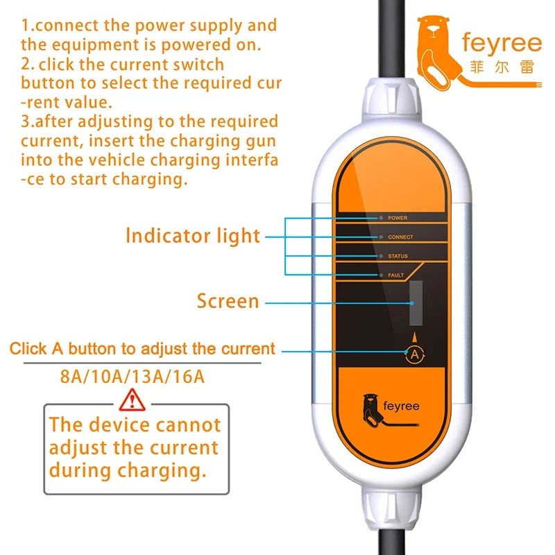 Feyree EV taşınabilir şarj GB/T fiş konnektörü 16A 1 fazlı 3.5KW Wallbox şarj istasyonu 5m elektrikli araç için araba şarjı - Görsel 2