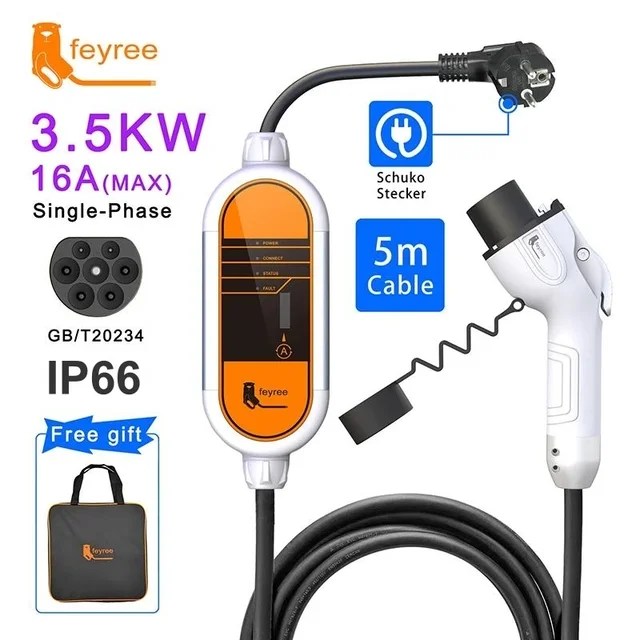 Feyree EV taşınabilir şarj GB/T fiş konnektörü 16A 1 fazlı 3.5KW Wallbox şarj istasyonu 5m elektrikli araç için araba şarjı - Görsel 7