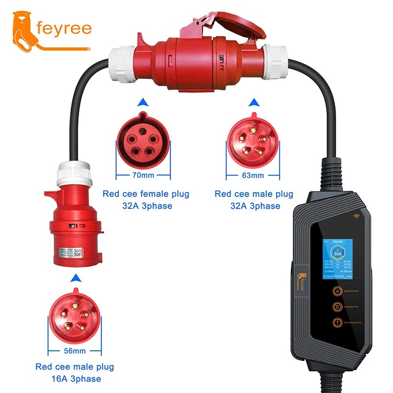 Feyree EVSE Wallbox Type2 kablo EV araba Chager 7KW 11KW 22KW elektrikli araç şarj istasyonu APP WIFI kontrolü ile IEC62196-2