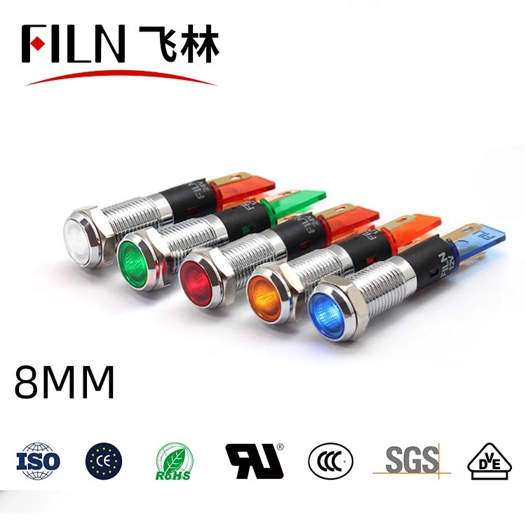 Film YUEQING 8mm 12v 24v 110v 220v metal düz kafa led gösterge ışığı mutfak ekipmanları sinyal lambası lehim pimi