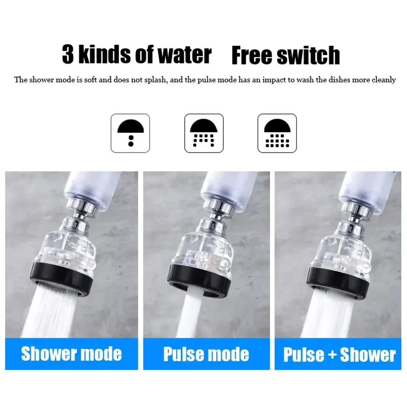 Filtre su arıtıcısı 360 derece dönebilir su geçirmez musluk anti-sıçrama memesi 3-Speed ayarlanabilir su mutfak su filtresi