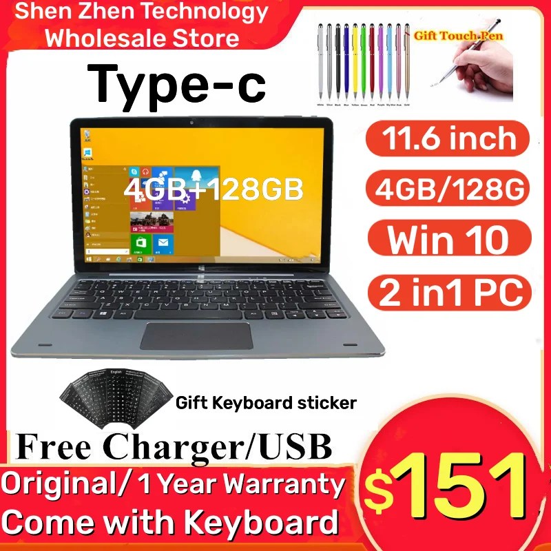Flash satış Windows 10 NC01 Tablet PC 11.6 inç 4 gbgb+ Pin yerleştirme klavye ile 128GB HDMI uyumlu 1920x1080 IPS ekran