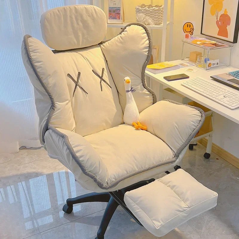 Footrest ergonomik ofis koltuğu tekerlekler uzatma lüks döner ofis koltuğu Kawaii rahat Sillas De Oficina sevimli mobilya