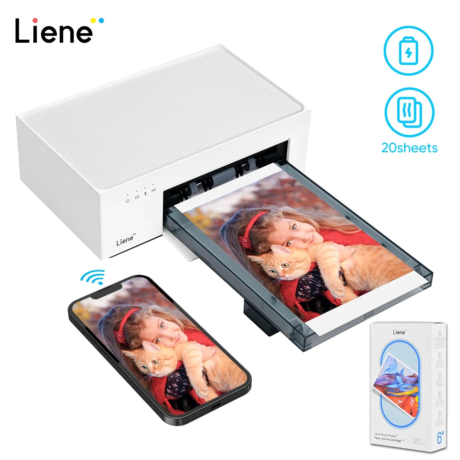 Fotoğraf yazıcı kablosuz 4x6in resim şarj edilebilir baskı WiFi 20 fotoğraf kağıtları kartuşu ile Smartphone bilgisayar ile bağlayın