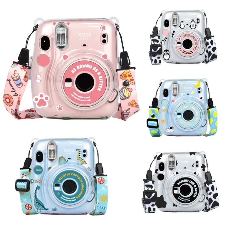 Fujifilm Instax Mini 11 kamera aksesuarı için PVC malzeme anında kamera omuzdan askili çanta koruyucu kapak kılıf kılıfı kordon ile