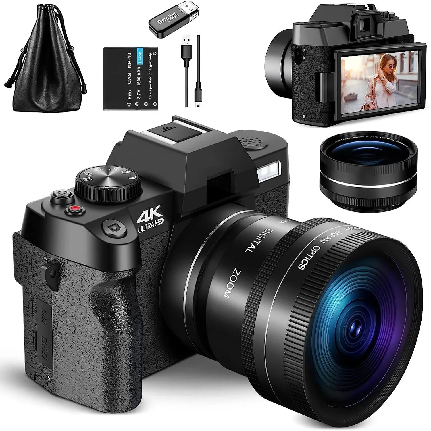 G-anica kompakt dijital fotoğraf Camera4K kablosuz ağ kamera Retro Vlog kaydedici YouTube 48MP kamera 3 "flip ekran
