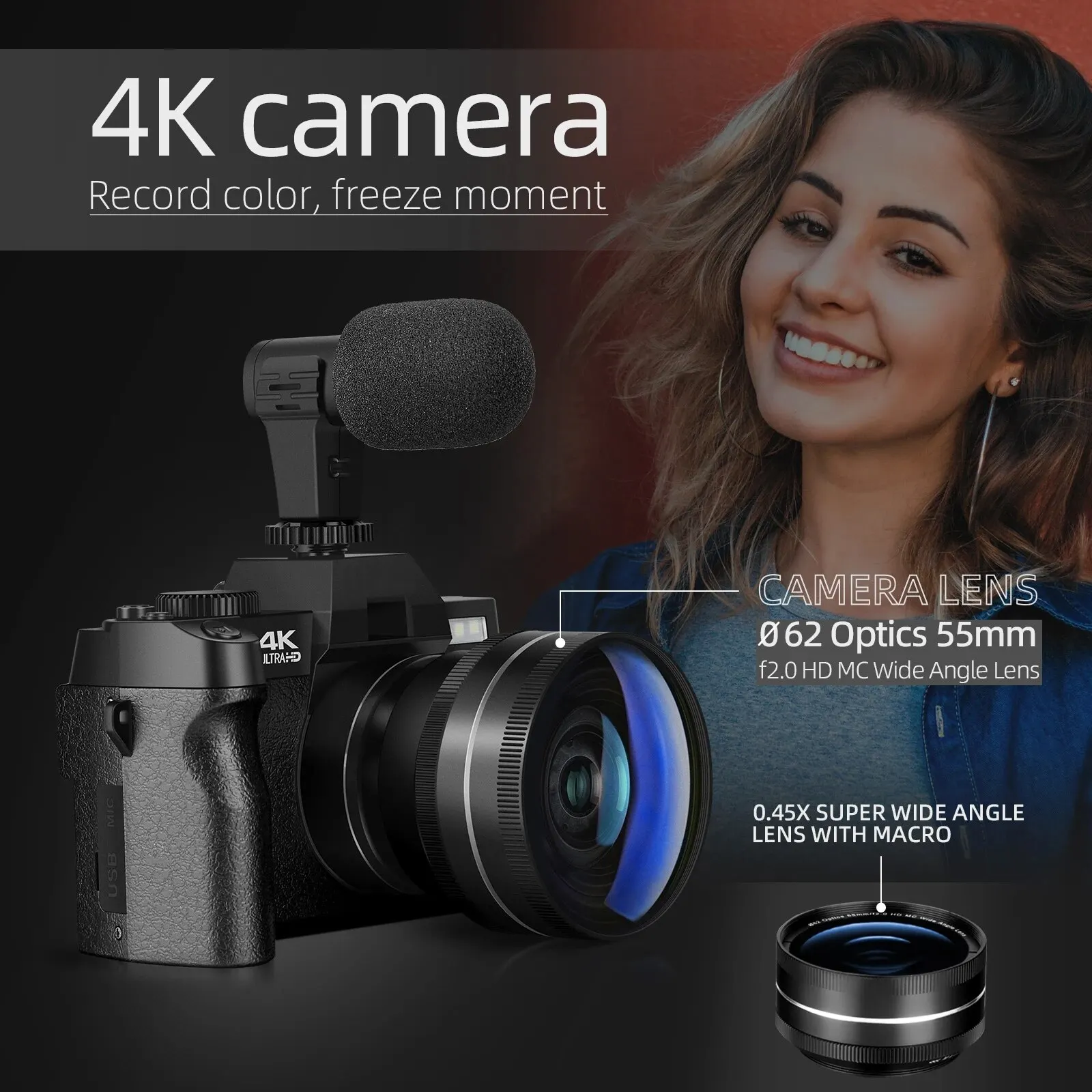 G-anica kompakt dijital fotoğraf Camera4K kablosuz ağ kamera Retro Vlog kaydedici YouTube 48MP kamera 3 "flip ekran - Görsel 2