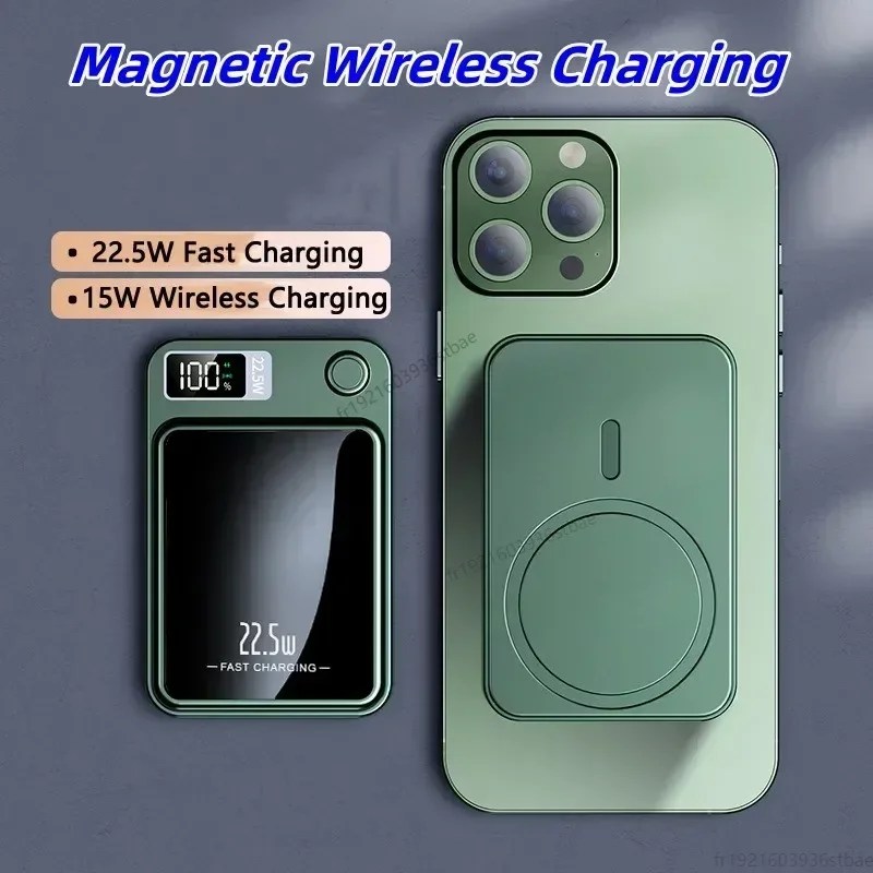 Güç bankası 20000mAh Qi manyetik kablosuz 22.5W hızlı şarj manyetik halka Poverbank ile iPhone 14 için Huawei Samsung Powerbank