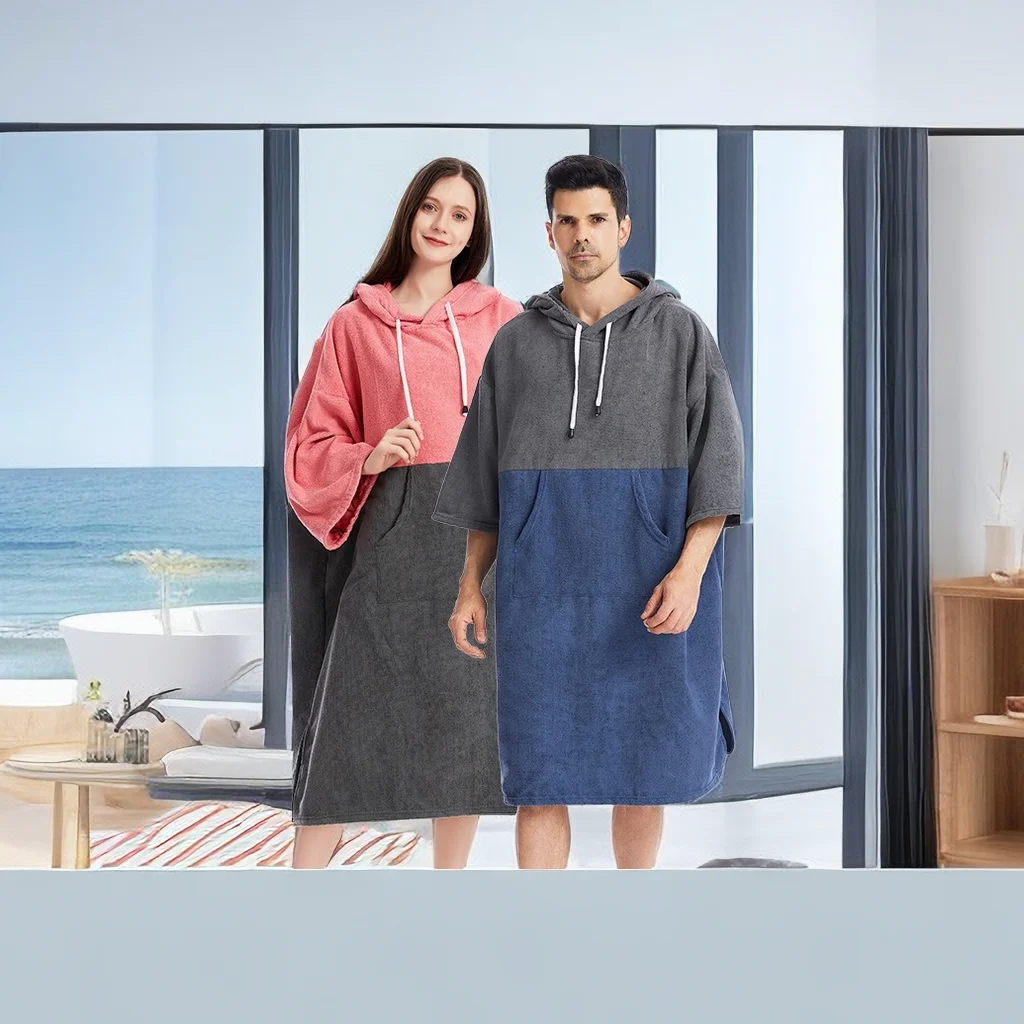 Güneş koruma bornoz banyo havlusu ekstra büyük kapüşonlu plaj Wetsuit havlu değiştirme bornoz yetişkin için hızlı kuru mikrofiber havlu