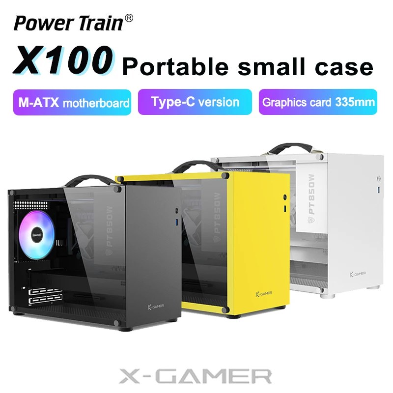 Güç tren X100 taşınabilir el çantası mini-itx/MATX anakart USB3.0 tip-c masaüstü Mini oyun şasi ATX güç kaynağı