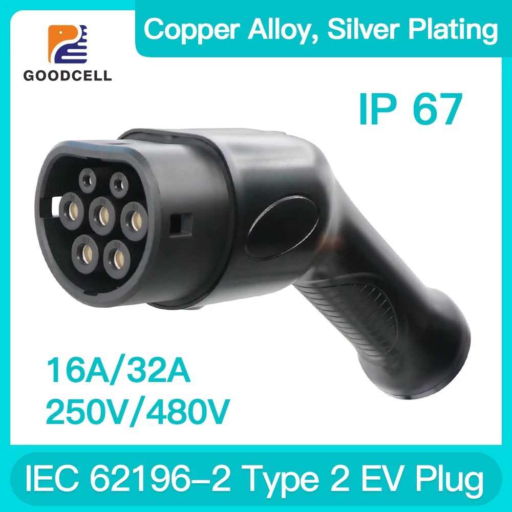 GOODCELL elektrikli araç şarjı fiş adaptörü 11KW tipi 2 şarj kadın IEC 62196 16A/32A elektrikli otomobil araç şarj istasyonu için