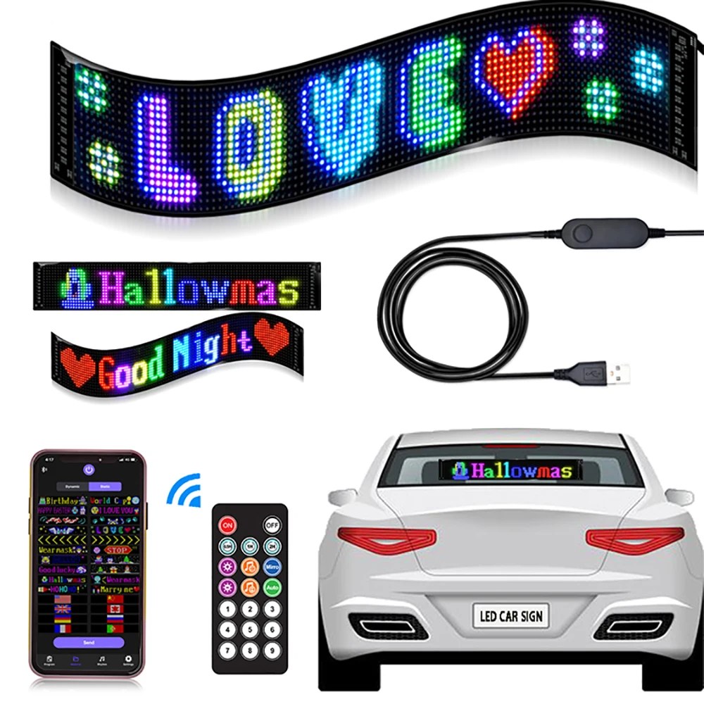 GOTUS LED matris paneli, kaydırma parlak reklam LED işareti, uzaktan kumanda ve Bluetooth uygulama kontrolü ile LED araba işareti