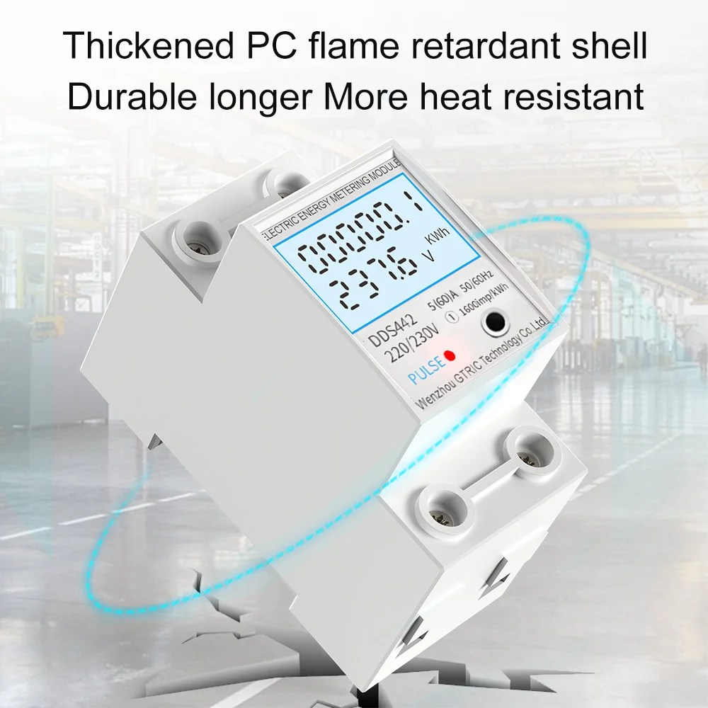 GTRIC elektrik enerjisi ölçüm cihazı 2P tek fazlı LCD dijital ekran DIN ray montajı 2 telli elektrik sayacı wattmetre AC 230V 50Hz