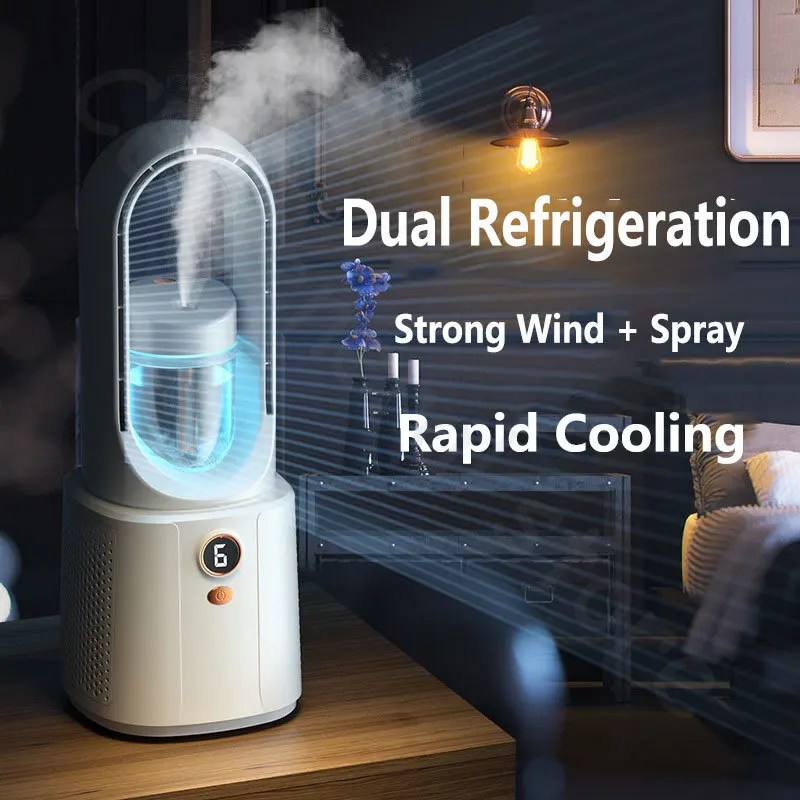Gece işık sprey ile 2024 yeni Bladeless Fan HAVA SOĞUTUCU hava nemlendirici USB Fan masaüstü vantilatör taşınabilir sessiz klima