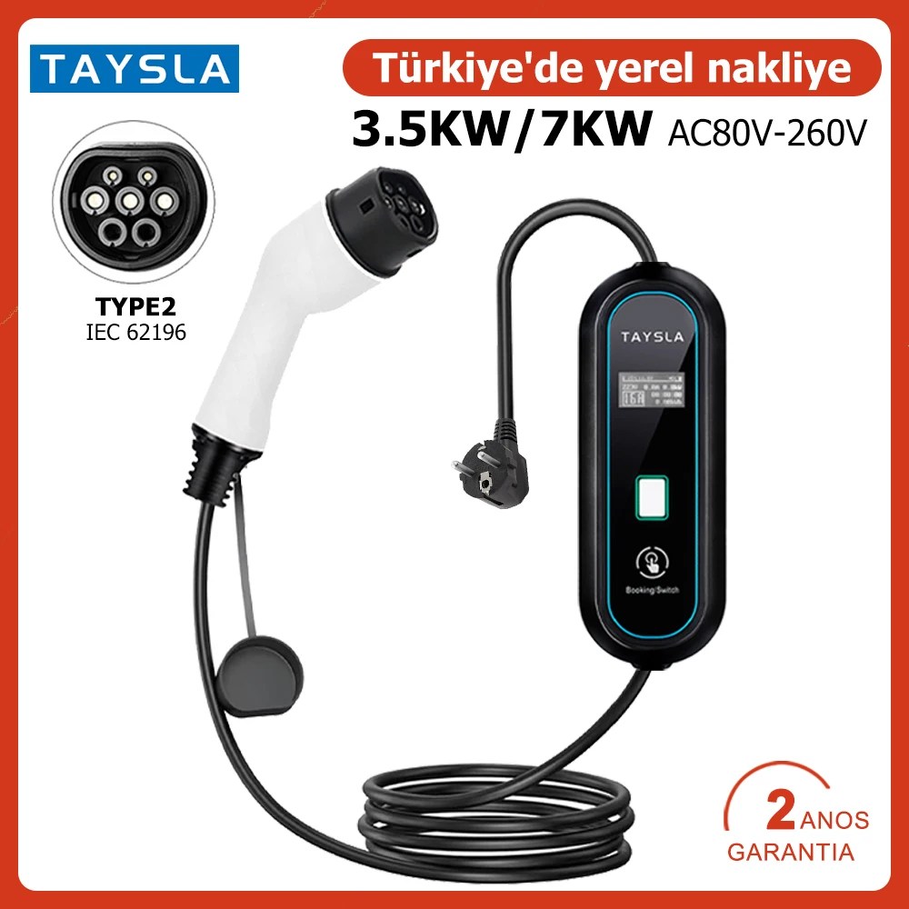 Geme hazır!TAYSLA Evoşarj Voltigo Elektrikli Araç Taşınabilir Şarj İstasyonu Ev Prizi Tip 2, 3.5KW/7KW - Görsel 1