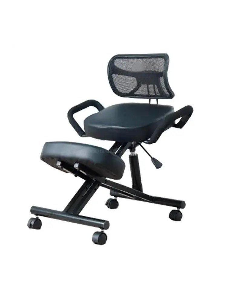 Geri ve kolu ile ergonomik olarak tasarlanmış diz sandalye ofis diz çökmüş sandalye ergonomik duruş deri siyah sandalye ile Caster
