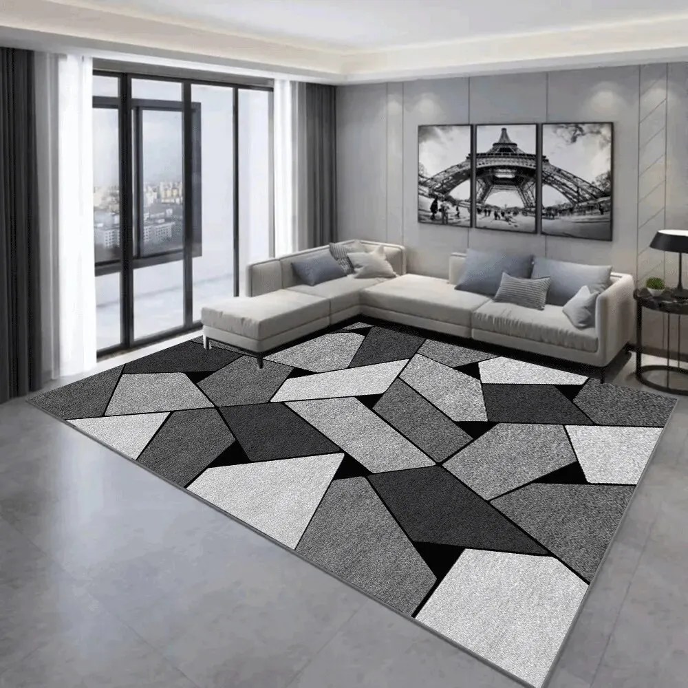 Gri geometrik halı kristal kadife malzeme Mat yatak odası halı ev oturma odası kanepe çalışma vestiyer dekoratif Mat