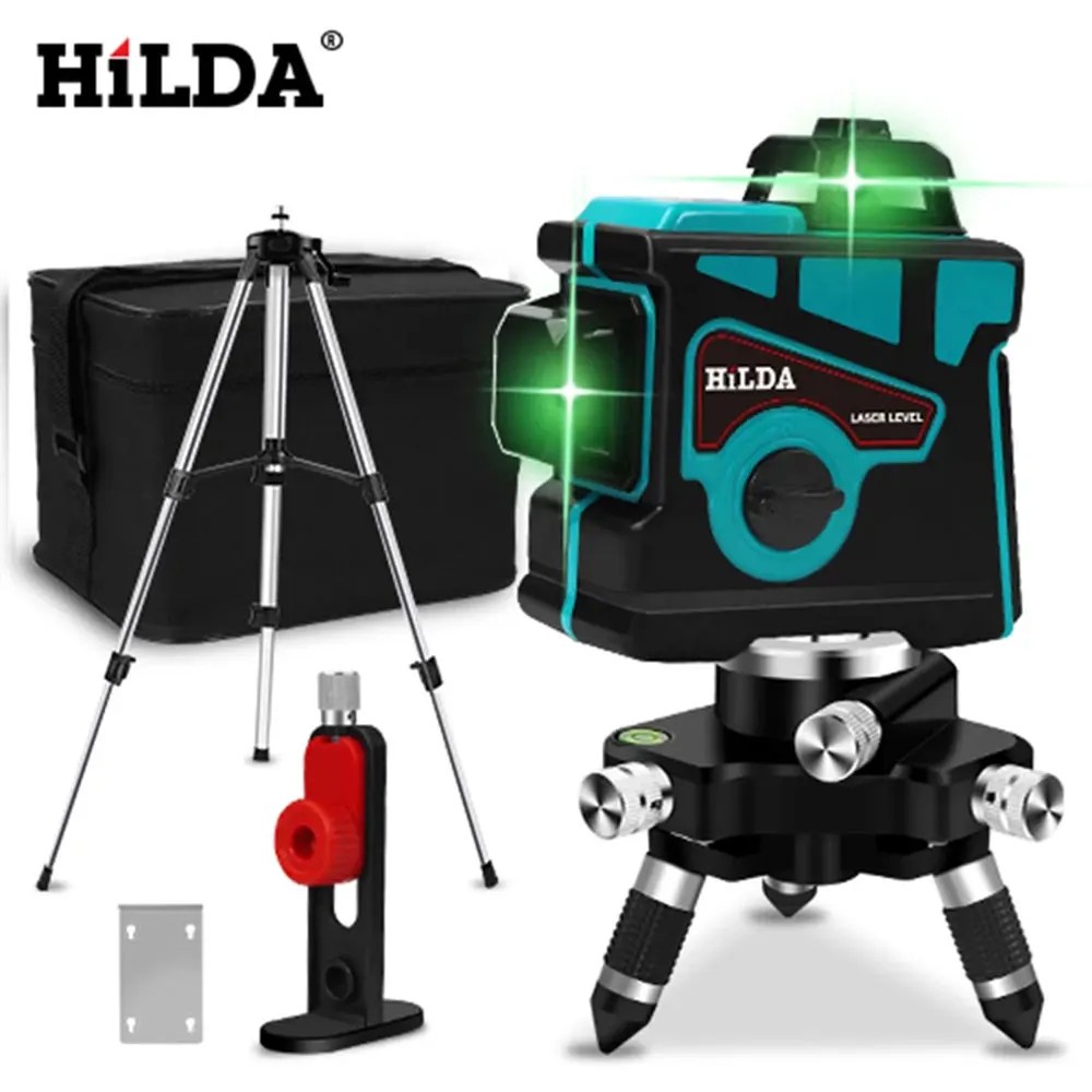 HILDA lazer seviyesi 12 satır 3D seviyesi kendini tesviye 360 yatay ve dikey çapraz süper güçlü yeşil lazer seviyesi