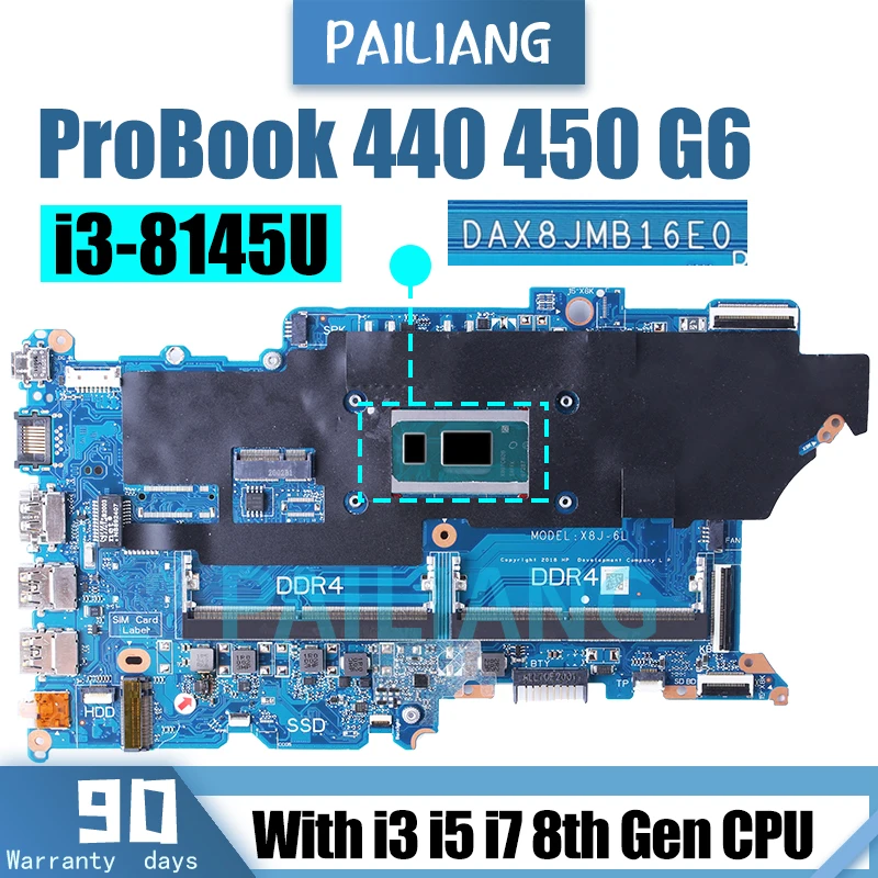 HP 440 450 L44881-601 G6 için Laptop anakart DAX8JMB16E0 L44884-601 L44887-001 i3 i5 i7 8th Gen dizüstü anakart