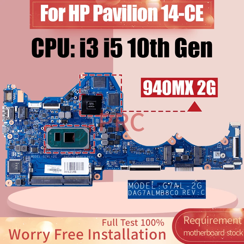 HP Pavilion 14-CE için DAG7ALMB8C0 Laptop anakart i3 i5 10th Gen 940MX 2G L67077-601 L67082-601 L67082-601 dizüstü anakart
