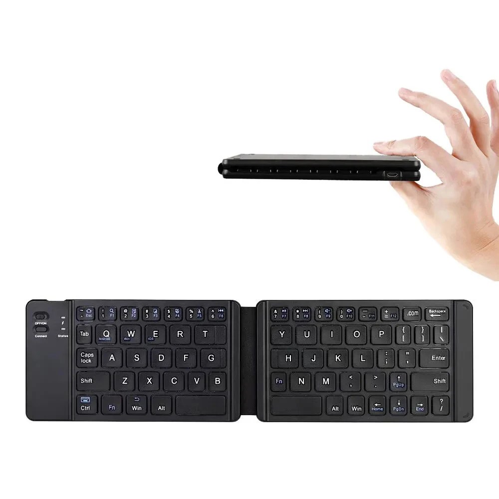 Hafif kullanışlı Mini kablosuz Bluetooth katlanır klavye, IOS/Android/Windows ipad Tablet telefonu için katlanabilir kablosuz tuş takımı