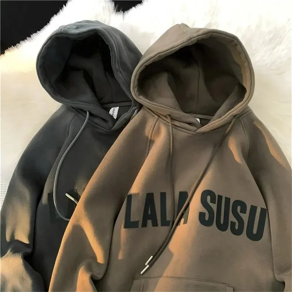 Harajuku Hong Kong tarzı bahar sonbahar erkek Hoodies Chic akademi tarzı peluş kapşonlu Hoodies Unisex gevşek kadın Sweatshiirt ceket
