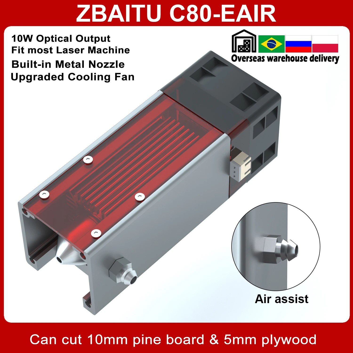 Hava yardımı ile ZBAITU 80W lazer modülü lazer gravür kesme makinesi için lazer gravür kafası ahşap işleme aletleri lazer kafası
