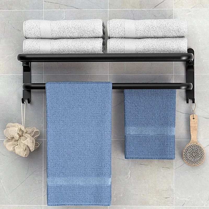 Havlu askısı yumruk ücretsiz katlanır tutucu havlu askısı banyo aksesuarları kanca ile duvara monte duş askı siyah banyo raf