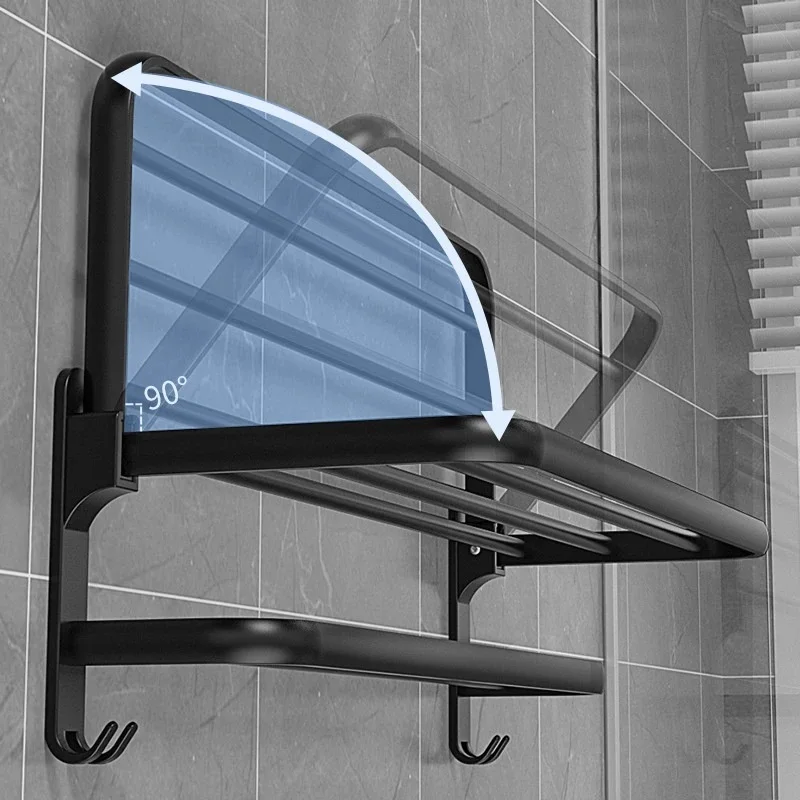 Havlu askısı yumruk ücretsiz katlanır tutucu havlu askısı banyo aksesuarları kanca ile duvara monte duş askı siyah banyo raf