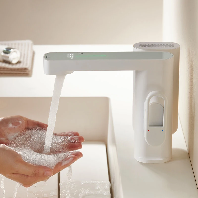 Havza musluk sıcak ve soğuk su dokunun dokunmatik sensörlü sabunluk dağıtıcı banyo aksesuarları akıllı tabanca gri beyaz yüksek kaliteli musluk