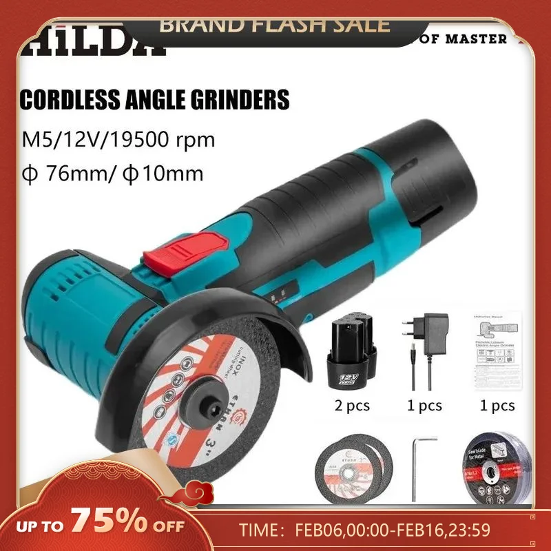 HiLDA 12V/3 inç lityum elektrik açı öğütücü Mini küçük ev el kesme makinesi parlatma makinesi
