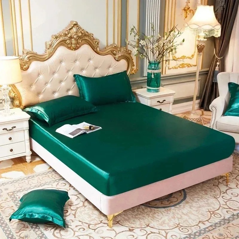 High-End Rayon saten monte levha ipeksi düz renk yatak çarşafı elastik bant levhalar pürüzsüz çarşaf yatak örtüsü 140x200 160x200