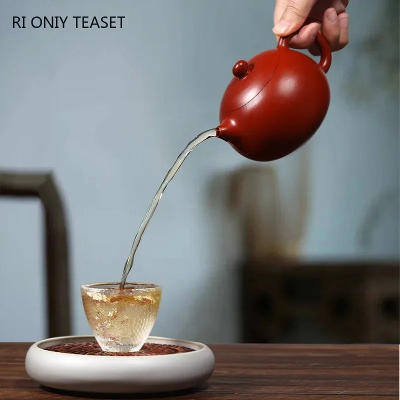 High-end Yixing mor kil demlik ünlü el yapımı top delikli filtre Xishi demlik ham cevher Dahongpao su ısıtıcısı Zisha çay seti hediyeler - Görsel 4
