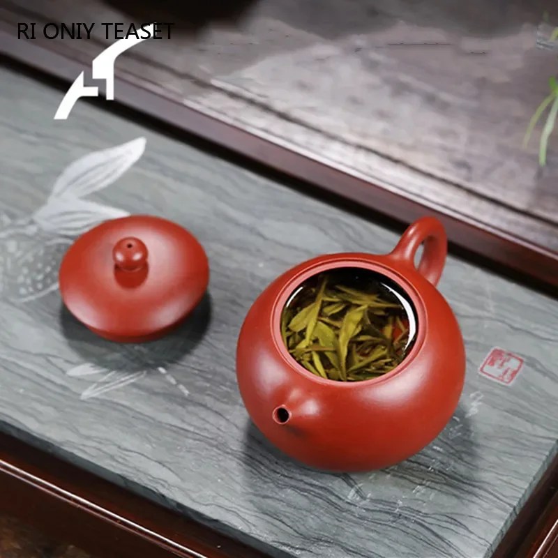 High-end Yixing mor kil demlik ünlü el yapımı top delikli filtre Xishi demlik ham cevher Dahongpao su ısıtıcısı Zisha çay seti hediyeler - Görsel 5