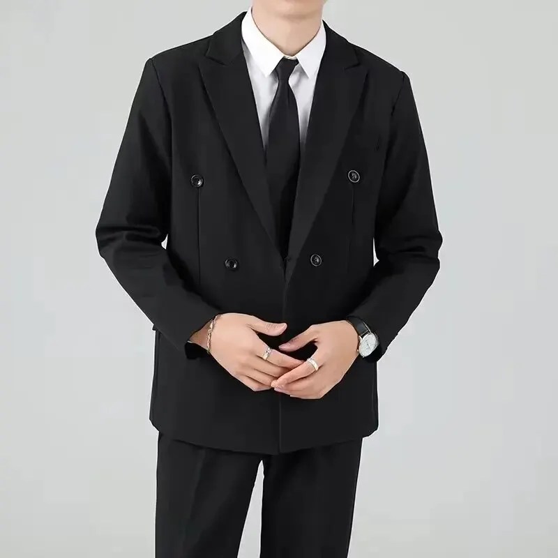 High-end erkek Blazer üst batı tarzı moda takım elbise ceket çift göğüslü rahat sahne Feelslimming için pürüzsüz siluet